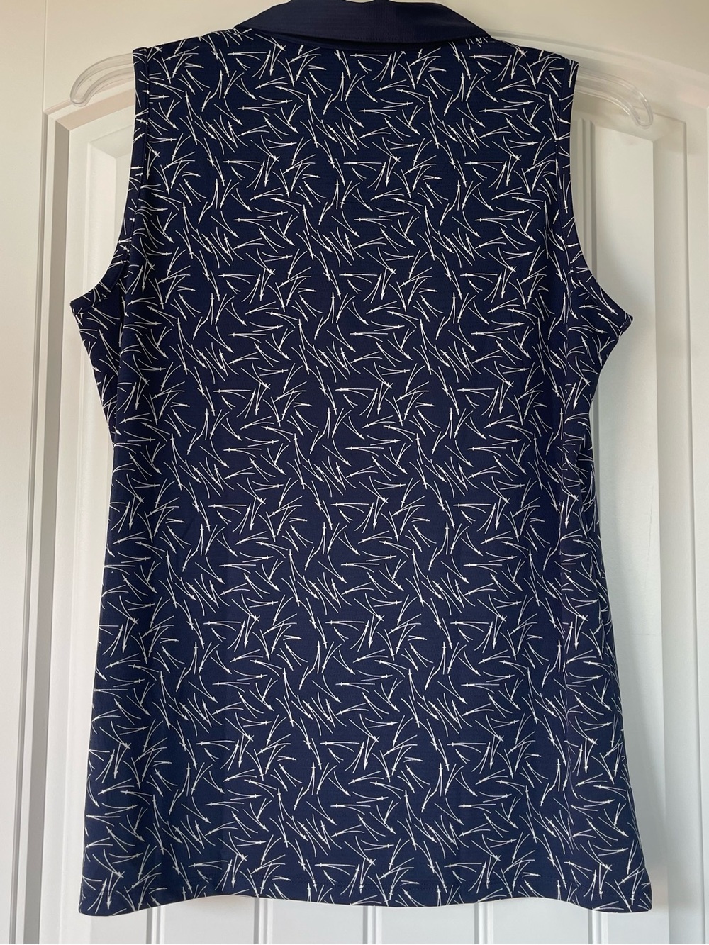 Sport Haley Navy Sleeveless Polo with White Leaf Print and Red Placket - Picture 4 of 7